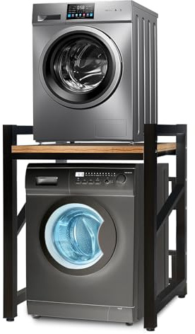 JXZ Meuble Machine à Laver, Meuble de Rangement pour Machine à Laver à Tambour, 3 Hauteurs Réglables, Capacité Charge 300kg pour Buanderie Salon Salle De Bain Cuisine Balcon (Noir, Planche en Bois)