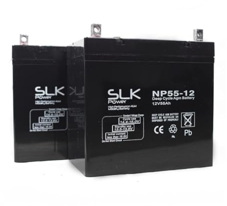 SLK Power Mobility Scooter AGM Battery Pair of 2 x 12v 55ah Reliable And long Lasting Replacement Batteries For Electric Scooters And Wheelchairs
