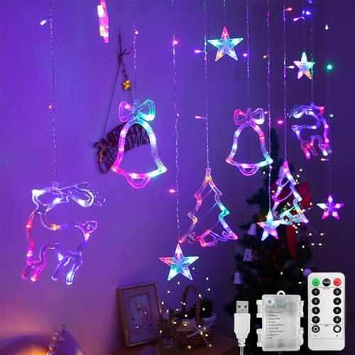 Jsdoin LED String Light Christmas Curtain Light 3.5M Waterproof Fairy Light String Christmas Window Lights 8 Modes Wedding Party Garden Bedroom Decoration USB+Battery Box (Colorful)