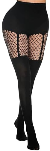Leypafy Sexy Faux Thigh High Tights Mock Suspender Pantyhose Fishnet Stockings Striped Goth (JDDW)