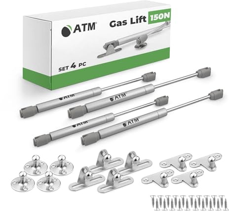 ATM Gasdruckfeder 150N für Möbelklappen – Gasdruckdämpfer 4er Set, Klappenbeschlag 80°–100°, Gasfeder Küchenschrank, Soft Close Möbel