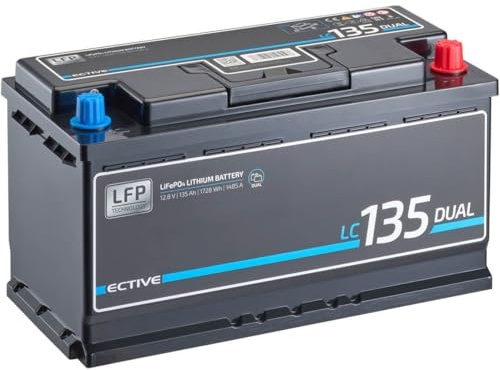 ECTIVE LiFePO4 Lithium-Eisenphosphat Dual Batterie LC135 12V 135Ah 1728Wh | 1485A, Starterbatterie & Versorgungsbatterie bis -20°C mit BMS-System, Start- & Aufbaubatterie für Boote, Van, Camper