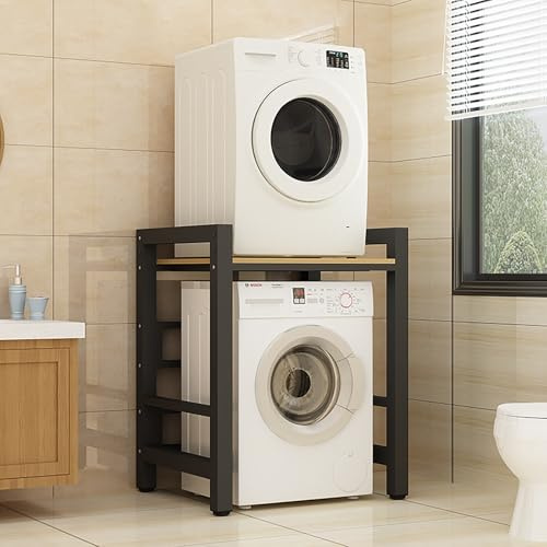 Soporte Lavadora Secadora Exterior,Unidad De Almacenamiento De Máquina Sobre Lavadora,Armario Lavadora Y Secadora Vertical,Mueble Lavadora,Ajustable En Altura De 3 Niveles,Para Lavandería, Baño(Black/