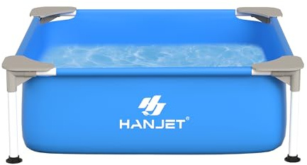 Hanjet Steel Frame Pool PE Rahmenpool Schwimmbecken ohne PVC – Aufstellpool Gartenpool Sommer Swimmingpool Stahlrahmenpool Planschbecken für Außenbereich Hinterhof, eckig, Blau (110x110x35cm)