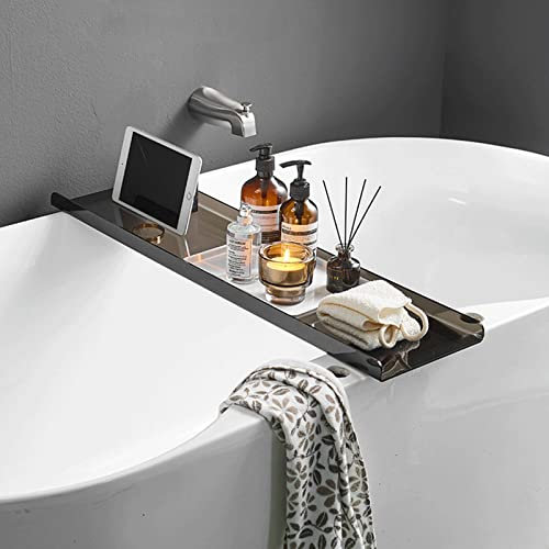 Luxuriöses Badewannentablett mit Weinregal und Seifenhalter, transparent/mattiertes Acryl, Badewannenablage für Zuhause, Spa-Liebhaber, 4 Stile, Schwarz, 80 cm