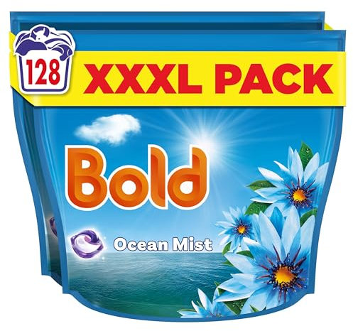 Bold Ocean Mist PODS Washing Liquid Laundry Detergent Capsules 128 Washes, Outdoor freshness that lasts and lasts, With Built-In Lenor Softener