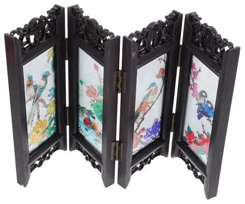 Alipis Mini Écran Pliant en Abs Noir Design Naturel et Style Traditionnel Chinois pour Décoration de Bureau et Maison, Accessoire Pratique pour Amateurs d'art Chinois