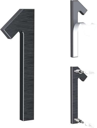 Yafimea numéro de maison exterieur noir 12,5 cm – En aluminium massif avec finition brossée, adhésif ou à visser, résistant aux intempéries, Pour porte, mur, clôture, portail (1)