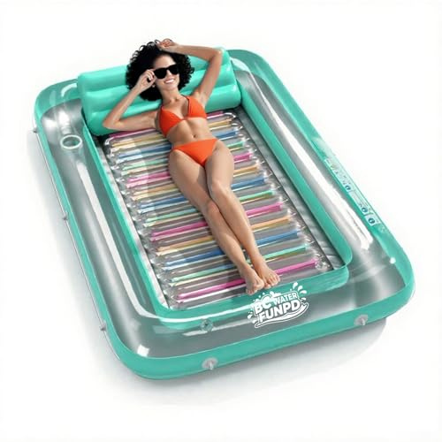BCWATERFUNPD Large Pool Floats Adult - Inflatable Tanning Pool Lounger Float with Pillow, 4-in-1 Multi-Purpose Pool Floaties for Adults, Pool Float Lounges for Parties