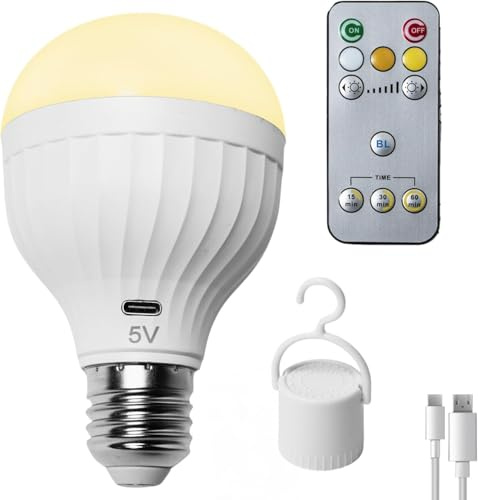 VENMON NATURELLEMENT [Pack 1] Ampoule LED Rechargeable USB E27/E26 | Sans Fil et Sans Câble avec Télécommande | Lumière Chaude et Froide Réglable | Ampoule d’Urgence pour Camping, Maison et Extérieur
