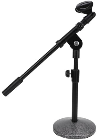 Saluaqui Support de Micro de Bureau Réglable avec Bras de Boom Télescopique, Table de Microphone de Table Ronde Pondérée pour les Réunions, la Diffusion et l'enregistrement - Compact et Portable