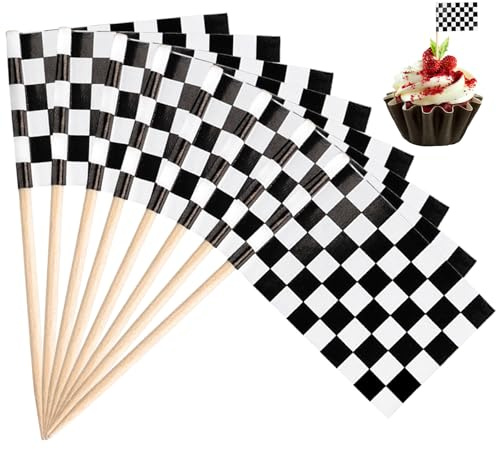 LLMSIX 96PCS Chequered Flag Cake Decorations, Racing Car Cupcake Toppers Mini Chequered Flags Racing Toothpicks Flag Car Themed Cake Decorations for Race Car Party Supplie