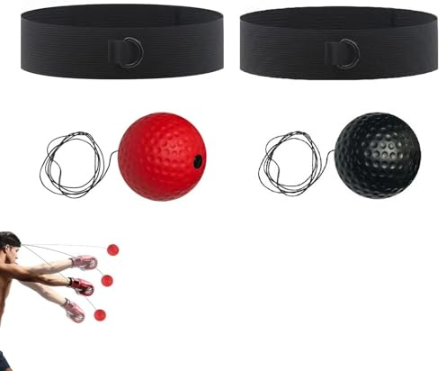 Hsyadazi 2 Stück Box-Reflexball Set mit verstellbarem Stirnband - Trainingsball für Schlaggeschwindigkeit & Reaktionsfähigkeit - Verbessert Auge für Erwachsene & Kinder (Rot und Schwarz)
