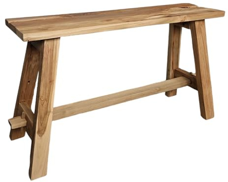 Teakholz Bank 80 cm | Natur | Rustikale Massivholzbank aus Altem Teak | Handgefertigte Sitzbank ohne Lehne | Deko Holzbank für Wohnzimmer, Flur & Schlafzimmer