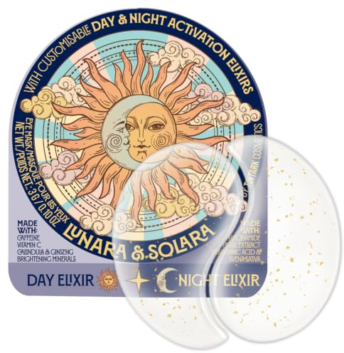 Lunara & Solara Hydrogel Eye Mask, 28 Pairs Under Eye Patches for Puffy Eyes, Dark Circles, Wrinkles & Bags with Caffeine, Vitamin C, Niacinamide, Pearl + Day & Night Activation Elixirs Eye Serum | 2 Augenseren, Day & Night Hydrogel Augenmasken mit Koffein, Vitamin C & Niacinamid für geschwollene Augen, Augenringe