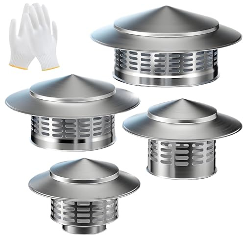 3 8 10 12inch Stainless Steel Chimney Cap Round Chimney Cover Tapered Top Cap Stove Topper for Outside Roof Fireplace Flue Vent Flue(250mm/10in)