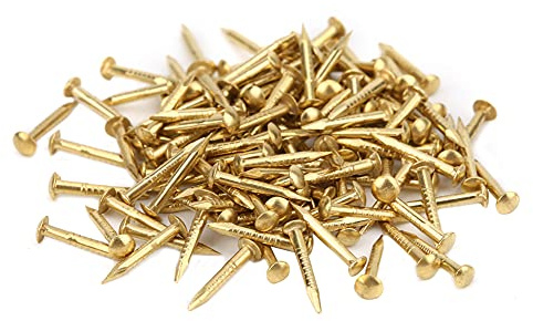 Hztyyier 100 Stück Rundkopfnägel, Messingmaterial, Kleine Größe, Vintage-Bastelverschluss Zum Aufhängen von Fotos und DIY-Kunstwerken (10mm lang)