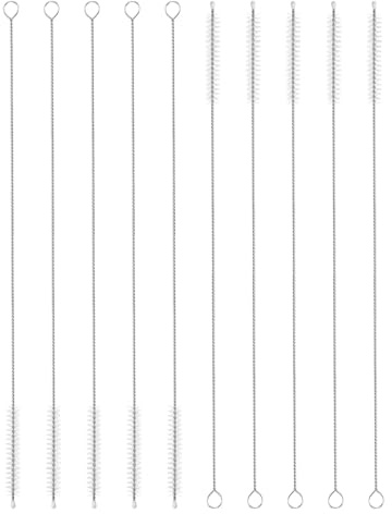sourcing map Straw Cleaner Brush Set, 12 Inch Length 304 Stainless Steel and Nylon Bristles for Water Bottle Silicone Straw Sippy Cup Pipes, White (8mm OD, 10-Piece-Set)