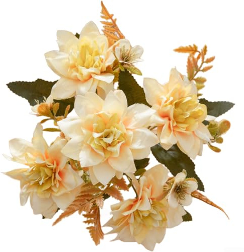 Realistischer künstlicher Chrysanthemen-Bouquet, 30 cm hoch mit mehrzweigigem Laub für Heimdekoration und Hochzeitsarrangements, Rosa/Gelb/Orange/Rot/Weiß/Lila (gelb)