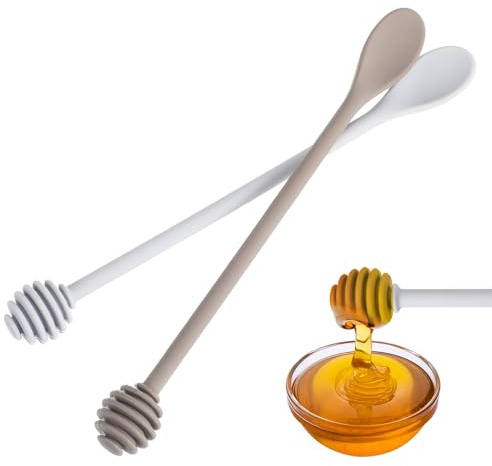 Beavorty 2 pcs Honey Stirring Spoon Silicone Honey Dipper Long Handle Stirrer for Jar Syrup Stirrer for Molasses Maple Syrup and Fruit Kitchen Mixing Spoon Supplies