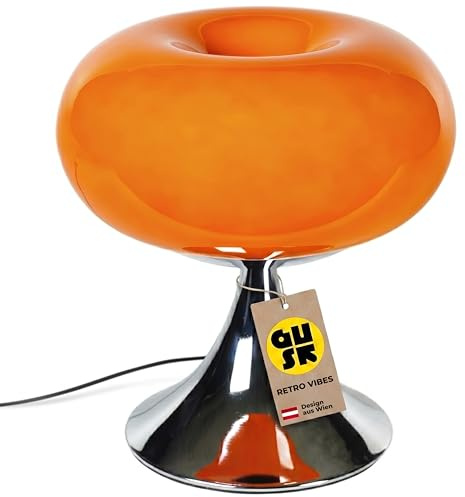 GUS Interior Concepts Donut Lampe Orange, Design Tischlampe aus Glas und Metall, Retro Lampe im Mid Century Stil für Wohnzimmer, Schlafzimmer und Schreibtisch