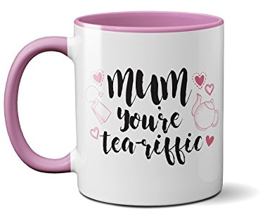 Mum You're Tea-riffic – sött roligt citat rosa/vit kopp mugg – perfekt som mors dag gåva (prime)
