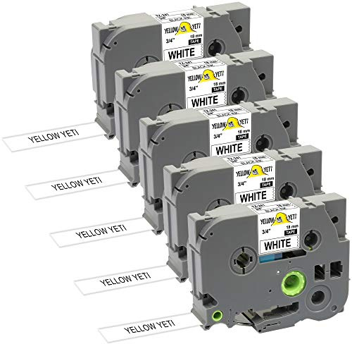 Yellow Yeti 5 Schriftbander TZe-241 TZ-241 schwarz auf weiß 18mm x 8m Etikettenbänd kompatibel für Brother P-Touch PT-2030VP PT-D400 PT-D450VP PT-D600VP PT-E300VP PT-H300 PT-H500 PT-P700 PT-P750W CUBE