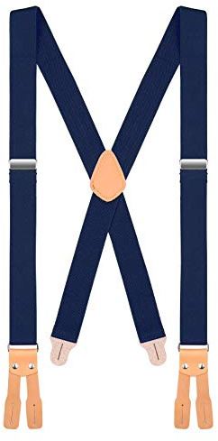 Buyless Fashion Button End Logger Work Suspenders for Men - 48 Adjustable Straps 1 1/4 - X Shape - 5125-Navy