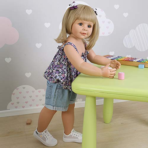 1 Jahr Alte Wiedergeborene Puppe 85cm Kleinkind Baby Mädchen Puppe Prinzessin Mit Langen Lockigen Blonden Haaren Daily Wear Puppe Spielzeug