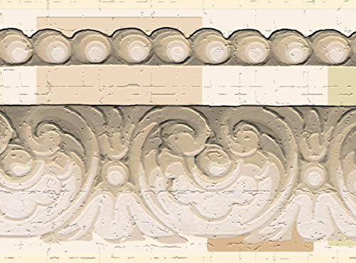 Dundee Deco DDAZBD9050 Tapetenbordüre zum Abziehen und Aufkleben, viktorianisches Beige, Sepia, cremefarbene Krone, Wandbordüre, Retro-Design, 4,57 m x 17,78 cm, selbstklebend