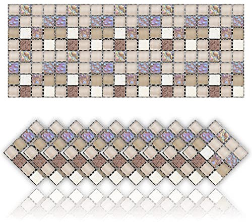Cendray 20 Piezas Adhesivos para Azulejos de Baño y Cocina Impermeable Adhesivos de Mosaico para Suelos y Paredes DIY para Cocina Baño Decoración del Hogar (10x10cm,Estilo-2)