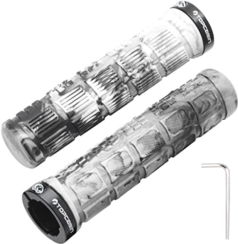 TOPCABIN Bike Grips Double Lock on Locking Bicycle Handlebar Grips Rubber Grips Cycle Bicycle Mountain Bike BMX Floding((Aluminum lock plug + Rubber Camouflage Grips) White 1 Pair)