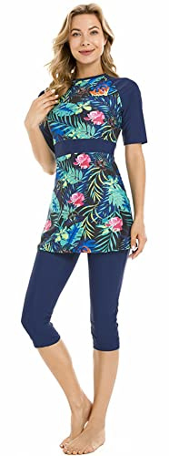 TaissBocco Rash Guard da Donna Costume da Bagno Modesto per Ragazze Manica Corta Bikini Costumi da Bagno da Surf Burkini (K4, L)