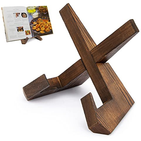 PUERSI Kochbuchhalter, Buchständer aus Holz, Buchhalter, Rezepthalter für Küche, Buchaufsteller, Buch halterung, Vintage, Rustikal