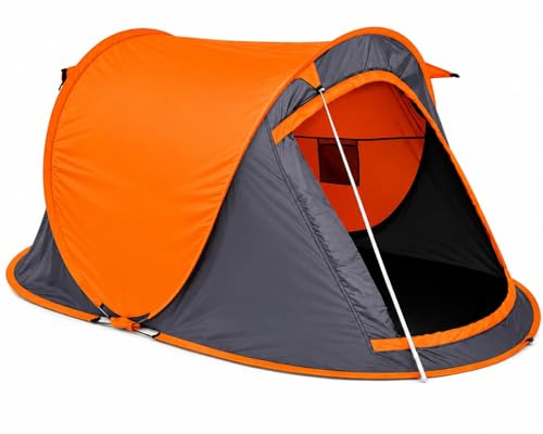 Raxter Pop-Up Tent Lightweight 2 Person Beach Camping Tents with Carry Bag Waterproof & UV Protection Easy Pitch Festival Backpacking Tent for Outdoor, Fishing, Traveling & Hunting (Orange)