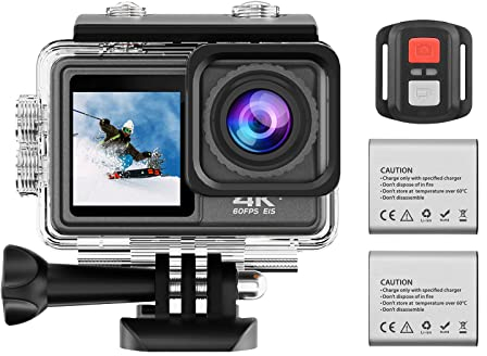 Andoer Action cam 4 K 24 MP, schermo 2,0 pollici, fotocamera subacquea WiFi 40 m, grandangolo 170°, con telecomando macro, per sport all'aria aperta