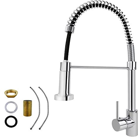 Kitchen Tap, Spring Tap Kitchen with Pull Down Sprayer Shower, 2 Spray Modes High Arc Single Lever Low Pressure Sink Mixer Tap