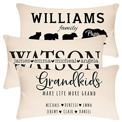 Personalized Lumbar Throw Pillow Covers w/Family Name - 6 Design 12x20 - Customized for Mom Grandma Women - Custom Decorative Oblong Pillowcase for Couch Sofa Bed Rectangle Pillow Case