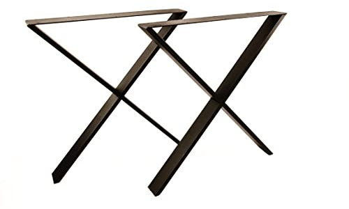 2er Set X-FRAME Tischbeine 70x72 cm, Vollmetallsockel mit Höhenverstellung, schwarze Farbe Esstischbeine, Bankbeine, Schreibtischbeine (X-Rahmen)