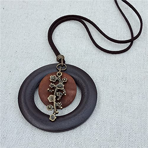 Holz Halskette Frauen Vintage Runde Holz Schmuck Frauen Pullover Kette Holz Anhänger Halskette Handgemachter Schmuck,90cm