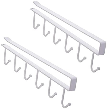 NCOALE Tassenhalter, 2 Stück Küchenschrank Organizer Schrankeinsatz Tassenhalter Haken ohne Bohren 6 Haken, Tassen Aufhängung Tassenständer, zum Aufhängen von Tassen Kaffeetassen Mug Becher (Weiss)