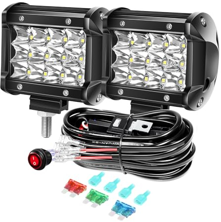 PICAA 2x 4 Zoll 36W LED Arbeitsscheinwerfer mit Kabelbaum Kit, 12V 24V Led Lichtleiste Zusatzscheinwerfer Flutlicht für Auto Offroad 4x4 LKW ATV SUV