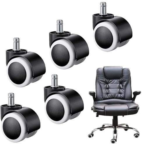 Juego de 5 ruedas para silla de oficina, ruedas de repuesto, 11 mm x 22 mm, ruedas para sillas de oficina, ruedas universales para todos los suelos duros, silla de escritorio, ruedas de diseño de