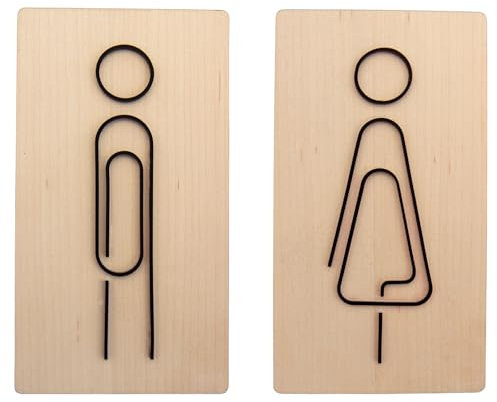 Smile BB- Señal Baños/ASEOS/WC Señalización Hombre y Mujer en Madera con Letras de Metacrilato Negro Mate - Instalación Fácil con Cinta Adhesiva