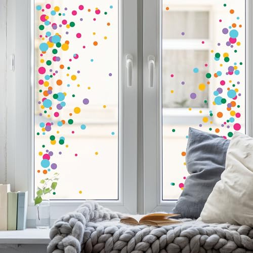 Wandtattoo Loft Fensterbild Frühling Kinderzimmer Karneval Farbspritzer wiederverwendbar bunte Punkte Fasching farbige Kreise, 3. A2 Bogen