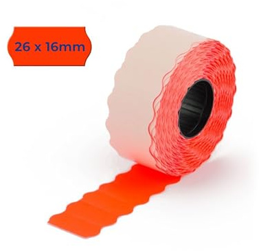 POKORNYS – 2200 selbstklebende Etiketten für Preisauszeichner (rot / 26x16mm) I permanent haftend I Kennzeichnung zweizeilig I Preisetiketten für Handauszeichner mit Wellenrand ​
