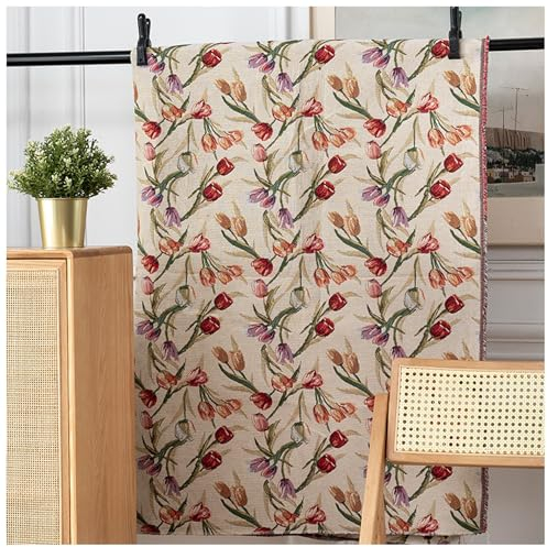 Tulpe Jacquard Dekostoff Digitaldruck Dekostoff Möbelstoff Beige für DIY Nähmuster Handwerk Kissen, Tischdecken, Gardinen, Länge 100 cm x Breite 148 cm