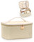 Prite Groß Kosmetiktasche für Damen Reise Kulturtasche in Gestepptem Design Tragbare Kulturbeutel oder Make Up Tasche mit Griff und Abnehmbarem Trenner (Beige)