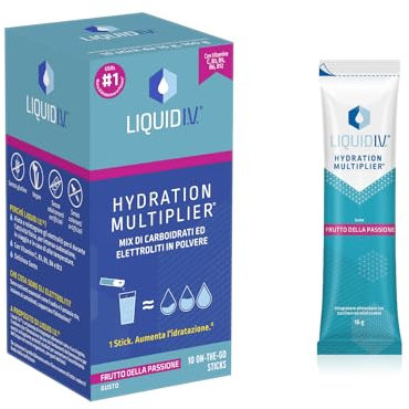 Liquid I.V., Integratore con Elettroliti per Idratazione Rapida*, Vitamine C B3 B5 B6 B12 per l'Energia, Gusto Passion Fruit, 10 stick