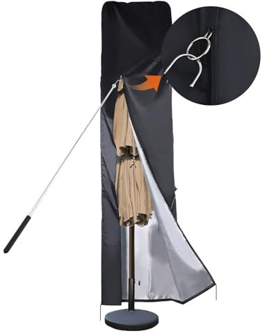 Housse de parasol imperméable 420D pour parasol déporté de 270 cm/390 cm - Grand parasol de marché - Housse de parasol de jardin avec fermeture éclair imperméable et aération supérieure (255x64x64cm)